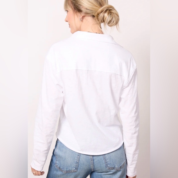 Evereve Romy Relaxed Long Sleeve 100% Cotton Preppy V-Neck Shirt Top Size Small - Picture 7 of 11